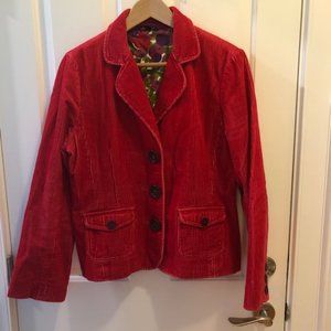 Boden Red Wide Wale Corduroy Jacket with Elbow Patches US10R Novelty Lining